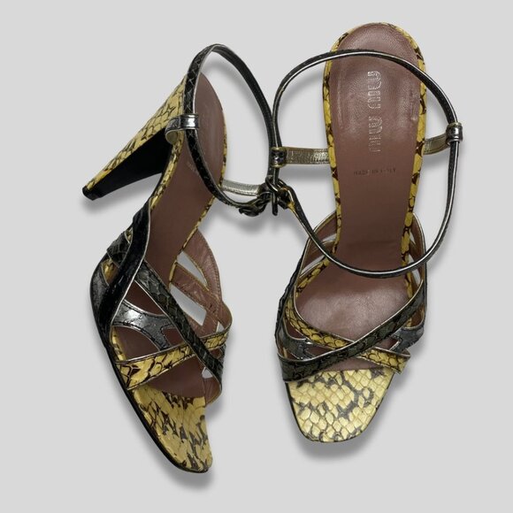 Miu Miu Snakeskin Print Leather Strappy Heels Size 38.5 - Picture 1 of 12